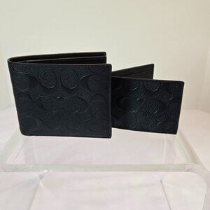 COACH Men's Embossed Signature C's Logo Signature 3 In 1 Leather Wallet - Black
